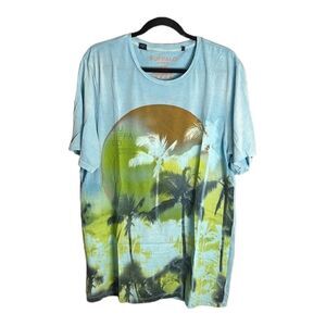 buffalo David bitton mens blue tropical t-shirt size XL